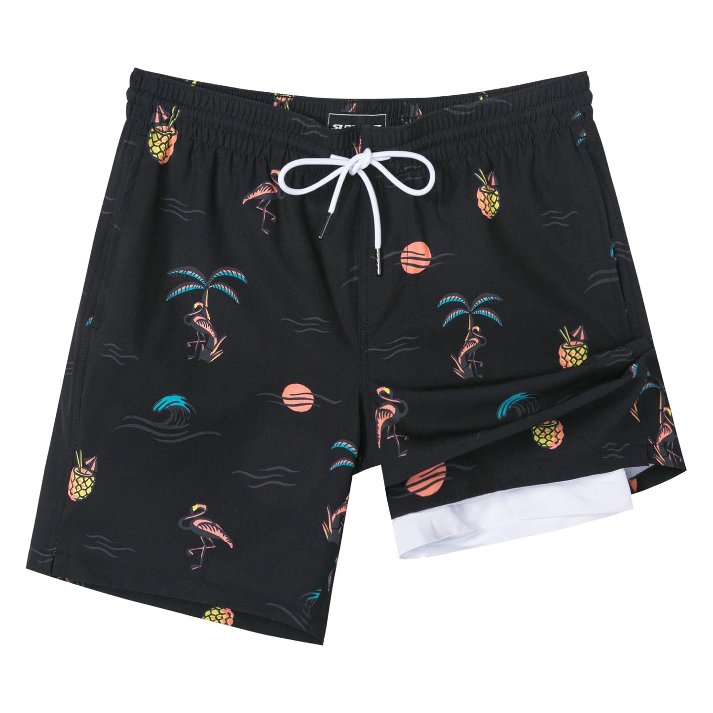 SURF CUZ Mens Swim Trunks with Compression Liner Quick Dry Swim Shorts 7" Swimming Trunks Stretch Bathing Suit 7 Inch,04 Tropic Nights,M