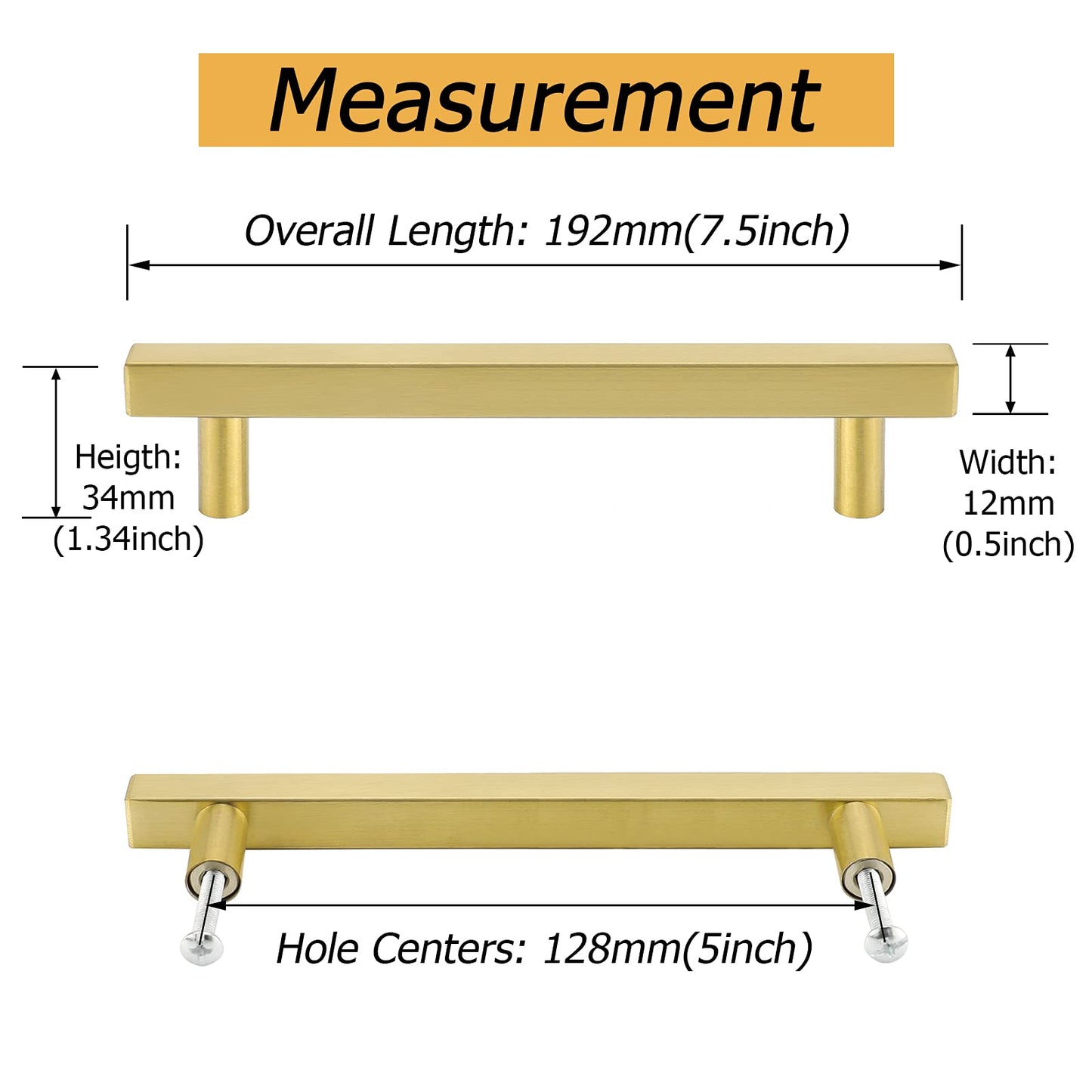 Goldenwarm Gold Cabinet Knobs Kitchen Hardware Drawer Pulls - LS1212GD128 Brushed Brass Cabinet Door Handles 5 Inch Hole Centers T Bar Square Bathroom Cabinet Pulls 30 Pack