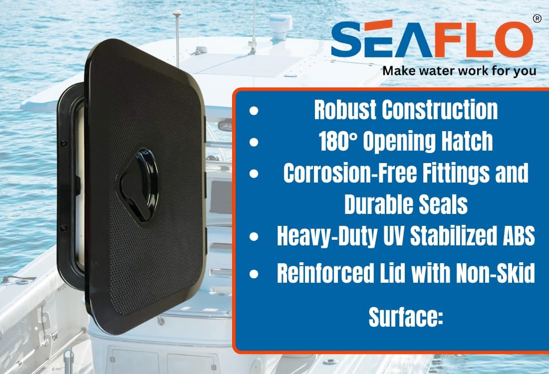 SEAFLO Marine Boat Deck Access Hatch - Rectangular Design with Lock & Key | White/Black Finish