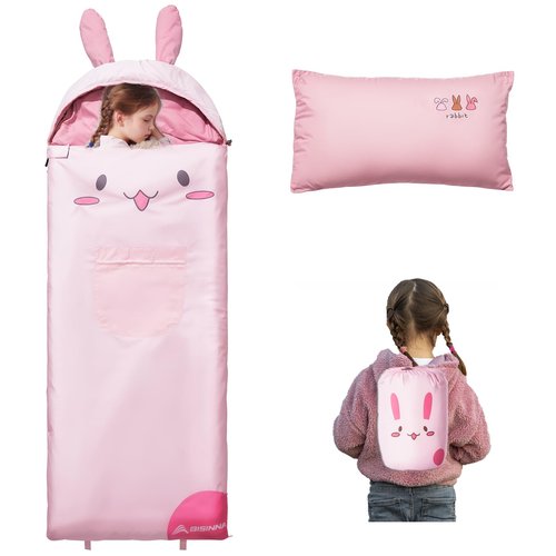 BISINNA Kids Sleeping Bag for Boys Girls with Pillow 3 Season Camping Sleeping Bag Portable for Children Hiking Backpacking Indoor Outdoor