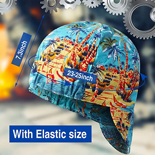 Jexine 8 Pcs Unisex Adult Reversible Welding Cap Elastic Flame Resistant Cotton Welding Hat Mesh Inside Liner Low Crown Welders Cap Matched Most Helmet for Welder Electrician Gas Station, 8 Styles