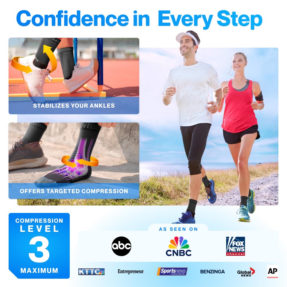 Modvel Foot & Ankle Brace Socks for Sprained Ankle Compression Sleeve - Plantar Fasciitis Relief Brace, Foot Support for pain Women & Men - Tendonitis & Arthritis Feet Sleeve, Stabilizing Ankles Wrap
