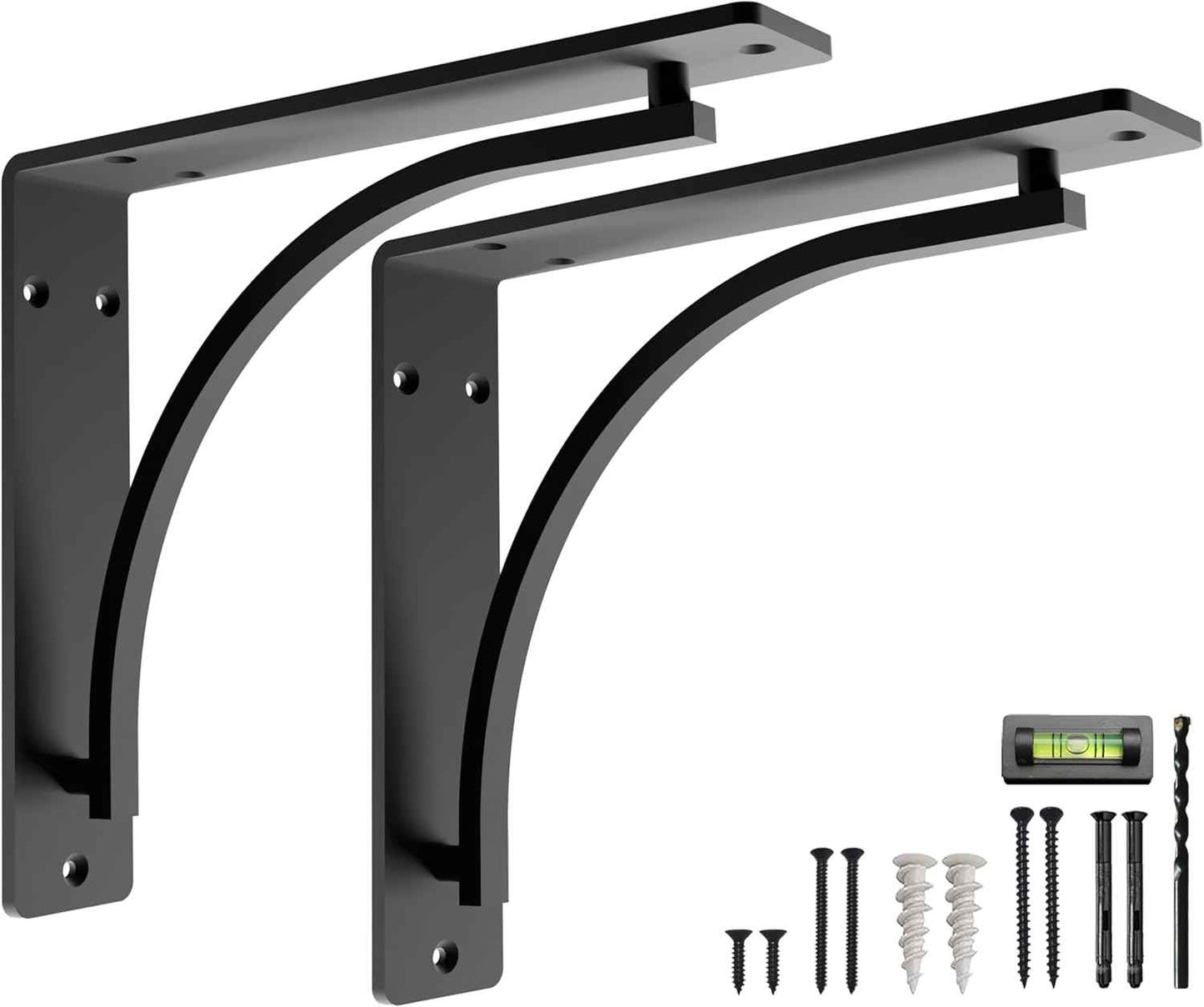 Heavy Duty 8-Inch Black Shelf Brackets - Wall Mounted L Bracket Set of 4 with Hardware