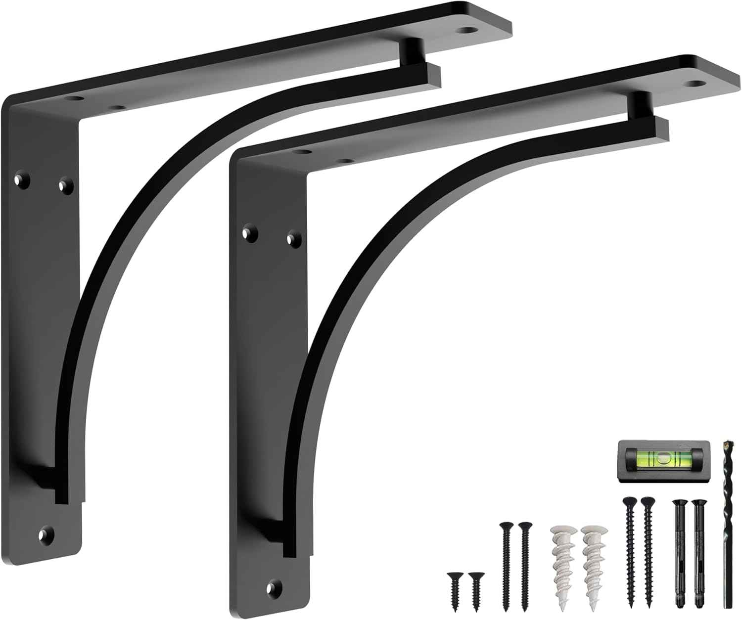 Heavy Duty 8-Inch Black Shelf Brackets - Wall Mounted L Bracket Set of 4 with Hardware