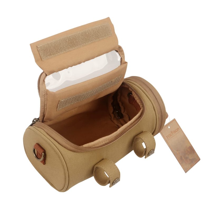 TOURBON Waxed Canvas Bicycle Top Tube Bag Bike Handlebar Basket (Khaki with phone holder)