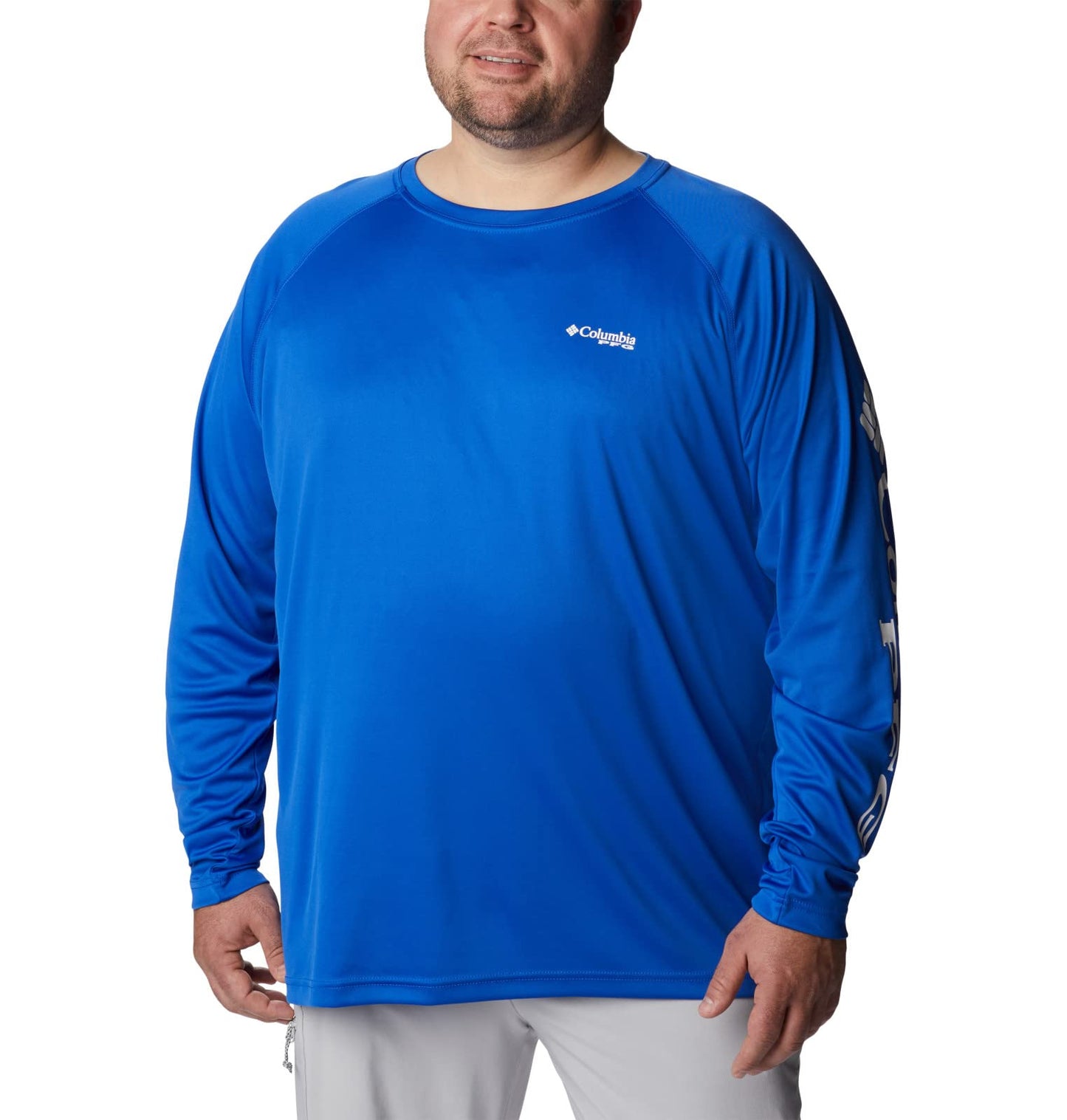 Columbia Men's Terminal Tackle Long Sleeve Shirt, Blue Macaw/White Logo, 4X Big