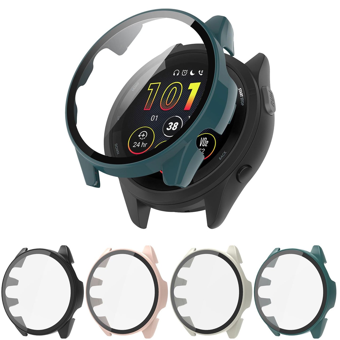 [4-Pack] Case with Tempered Glass Screen Protector Compatible with Garmin Forerunner 165, Bumper Full Coverage Protective Hard PC Cases Face Cover for Garmin 165