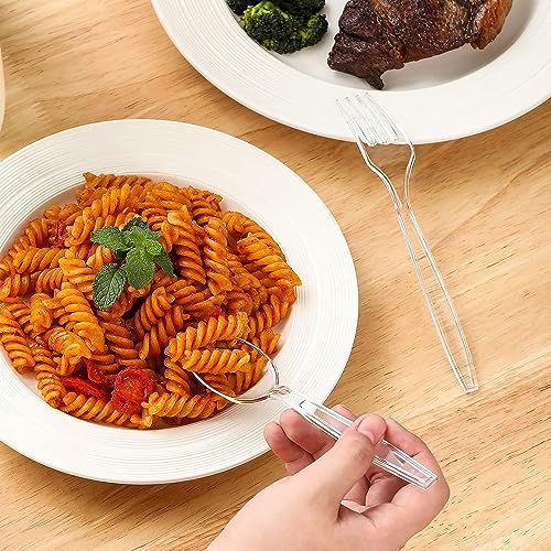 VITEVER 400 Count Heavy Duty Clear Plastic Forks and Spoons Set Bulk - Disposable Cutlery for Parties