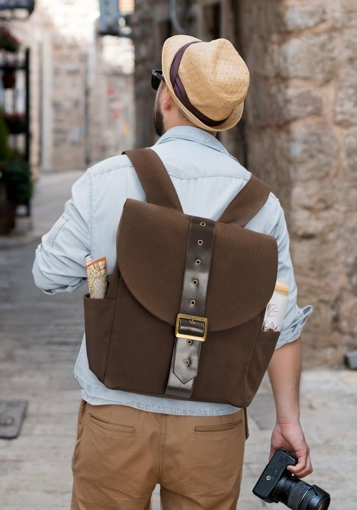 KUOIN Renaissance Vintage Canvas Bag for Women, Medieval Travel Rucksack Backpack (Brown)