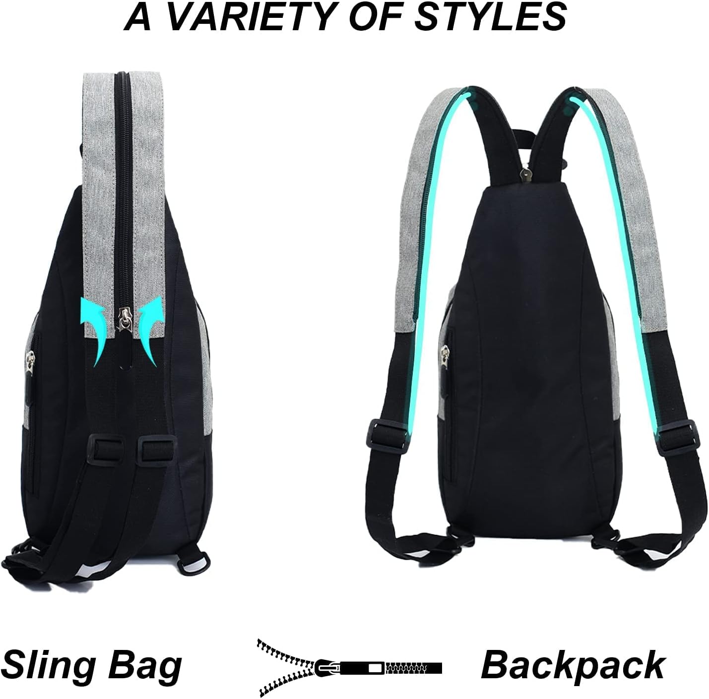 Peicees Small Sling Bag - Convertible Crossbody Backpack for Men & Women | Ideal for Hiking & Day Trips