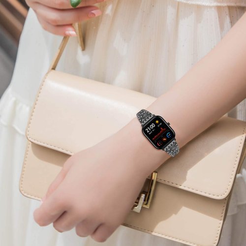FitTurn Compatible with Amazfit Bip 6/Bip 5/Pace/Cheetah/Stratos 2 3/GTR 4/GTR 3/GTR 3 Pro/GTR 2/GTR 2e/GTR 47mm Band, Replacement Bling Metal Strap Stainless Steel Metal Jewelry Bangle Wrist Strap Bracelet Rhinestone (Black)