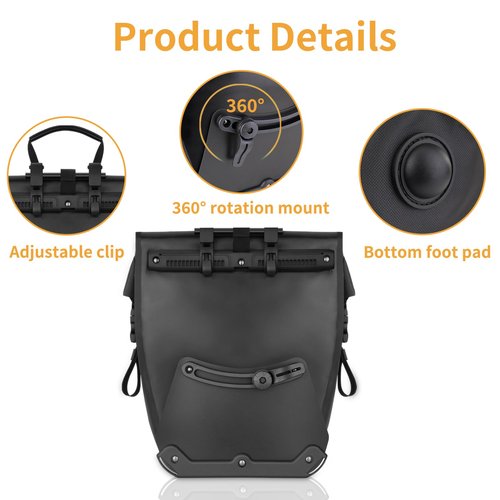 Leopauto Bike Pannier Bag, Double 25L Max Waterproof Bike Rear Rack Bag Large Capacity Bike Rear Panniers with Elastic Cord for Cycling Touring Commuting