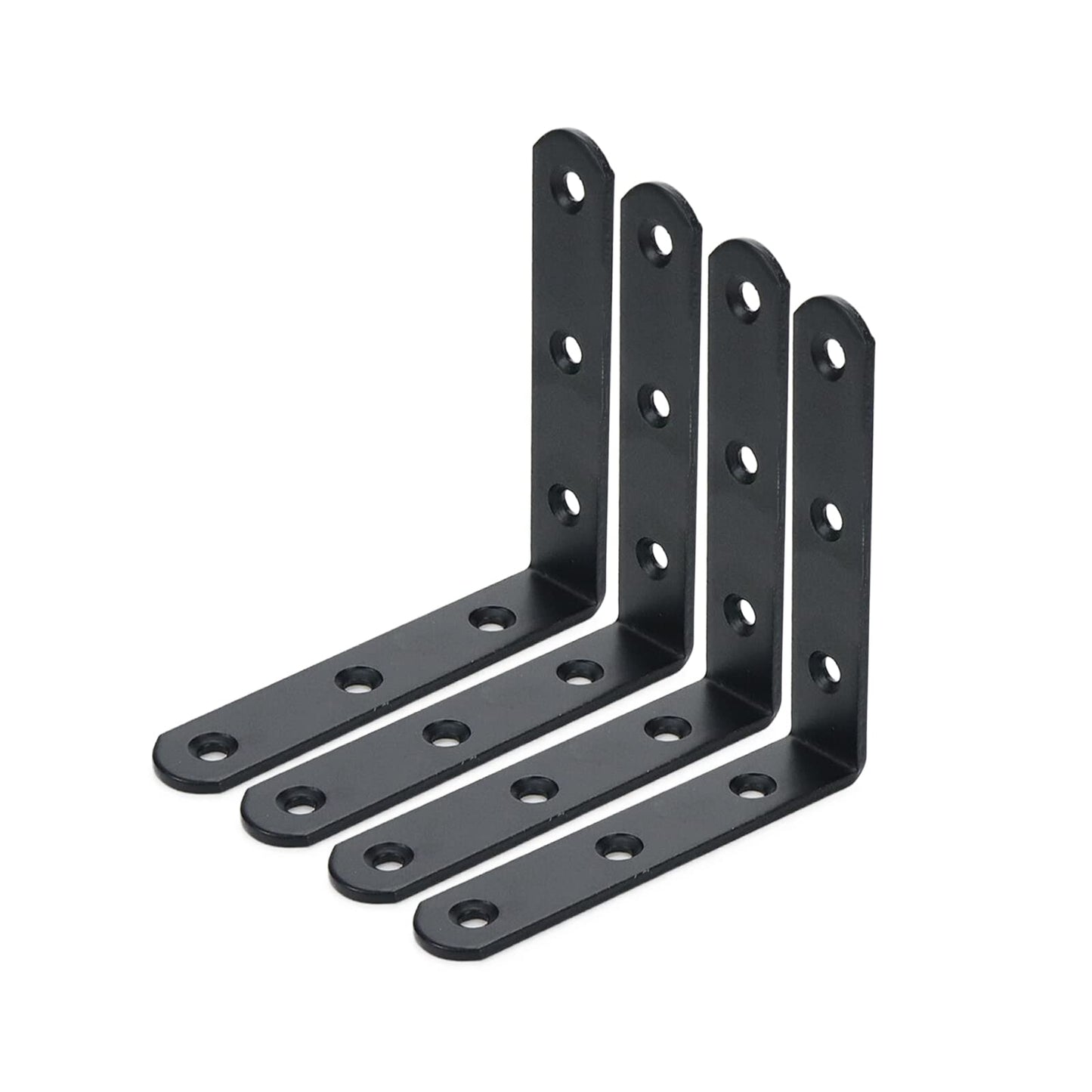 Rannb Floating Shelf Brackets L Brackets 4" x 4" Heavy Duty Black Corner Brace Joint Right Angle Bracket for Wooden Board Shelves DIY Support - 4pcs
