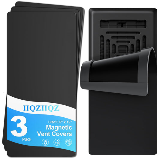 Magnetic Vent Covers 3 Pack, for Complete Sealing of Residential Standard Floor Vent Covers 5.5" X 12" for Floor Wall and Ceiling Vent Covers RV Residential HVAC and Air Conditioning Vents Black