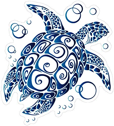 Sea Turtle Tribal Vinyl Decal Sticker - 5 x 4.5 Inch Weatherproof Design