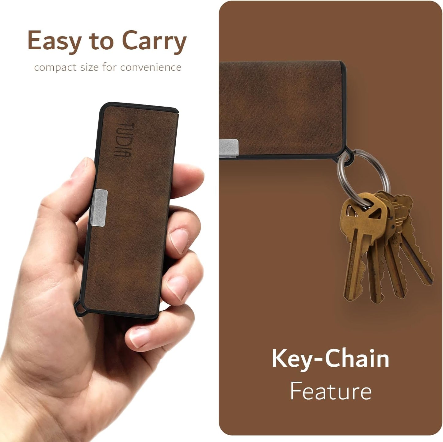 TUDIA Travel Leather Case for KardiaMobile 6L - Durable Slim Design with Magnetic Closure & Key Holder | Brown