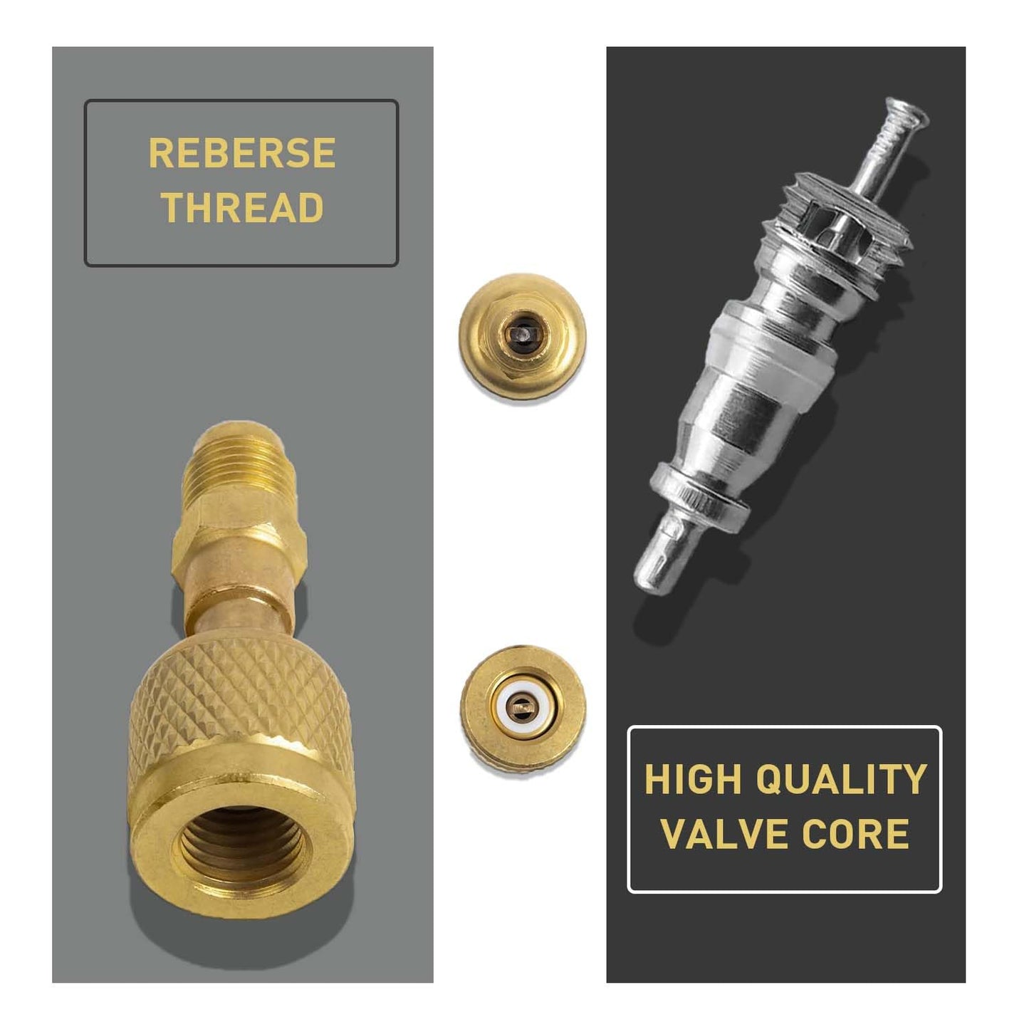 R32 R454B Brass Adapter, 1/4 Inch Female to 1/4 Inch Male Reverse Thread,for R-454B/R-32 A2L Refrigerant Adapter Set Tanks