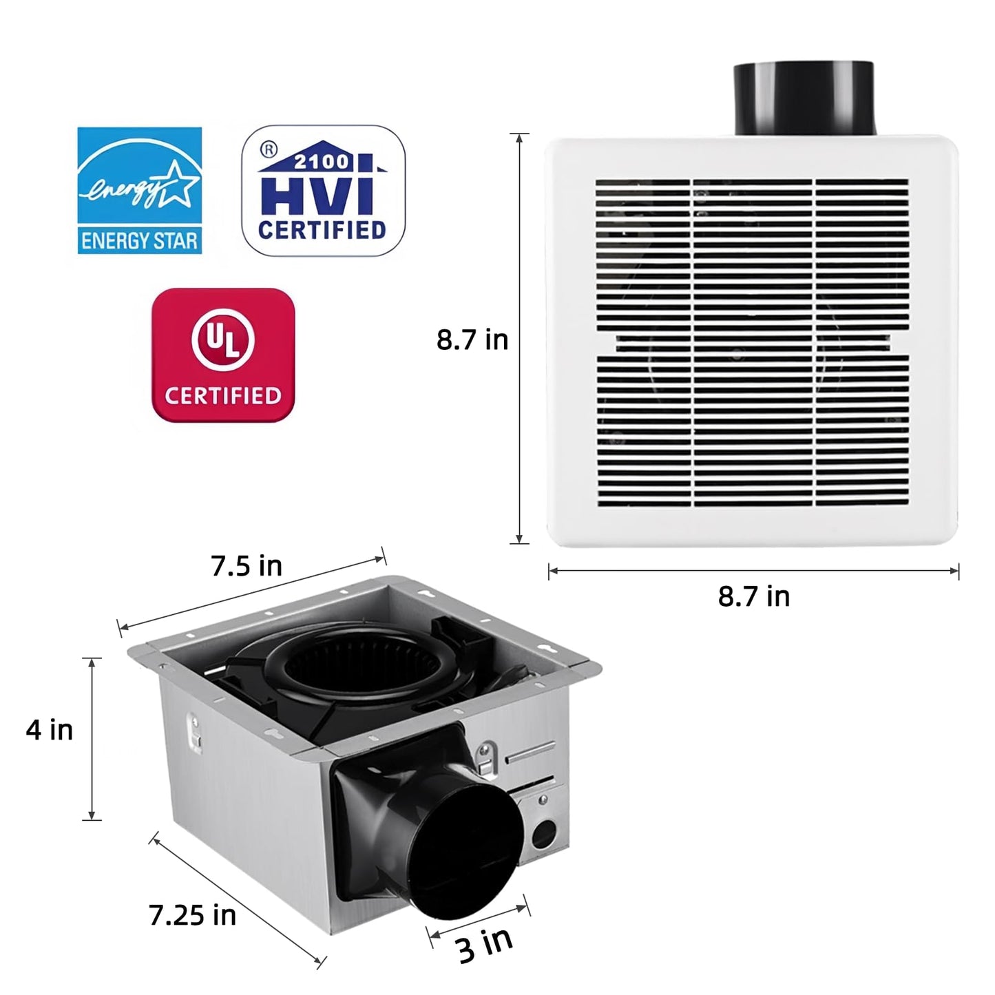 VENTECHLATION Bathroom Exhaust Fan 110CFM 1.2Sone, Quiet Bath Fan with Humidity sensor, Energy-Saving Household Ventilation Fan, No Attic access Needed Installation for Ceiling Mounted, White