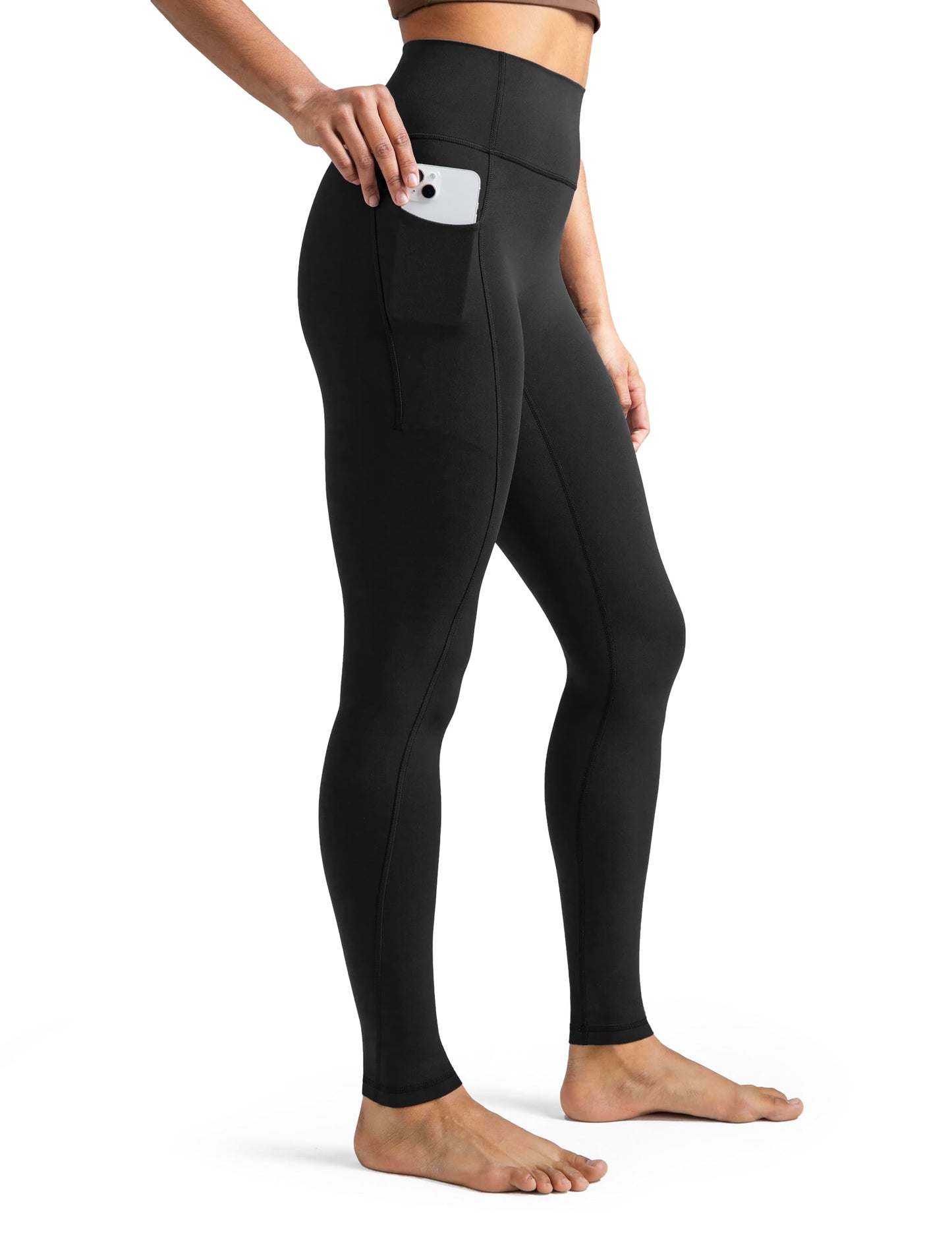 Colorfulkoala Dreamlux No Front Seam Full-Length Leggings with Pockets for Women 28" Inseam, High Waisted Buttery Soft Yoga Pants (L, Black)