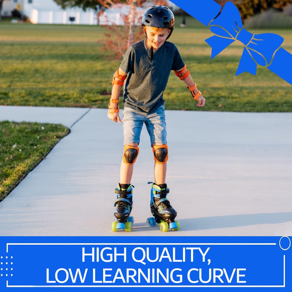 Xino Sports Adjustable Roller Skates for Kids - Pro Quality - Beginner Friendly with Illuminating LED Light-Up Wheels, Durable and Comfortable Design for Boys and Girls (Black, Medium 1-4)