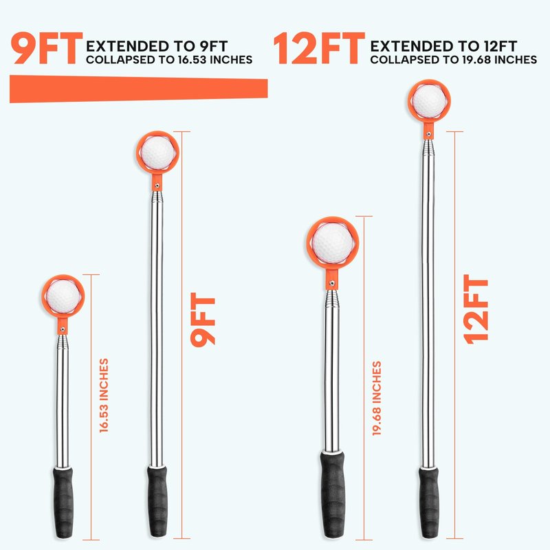 montela golf Ball Retriever Telescopic 9/12FT Golf Ball Water Retrievers Aluminum Alloy Golf Ball Grabber Golf Ball Retriever for Water Golf Accessories Golf Gift for Men (12FT-1)