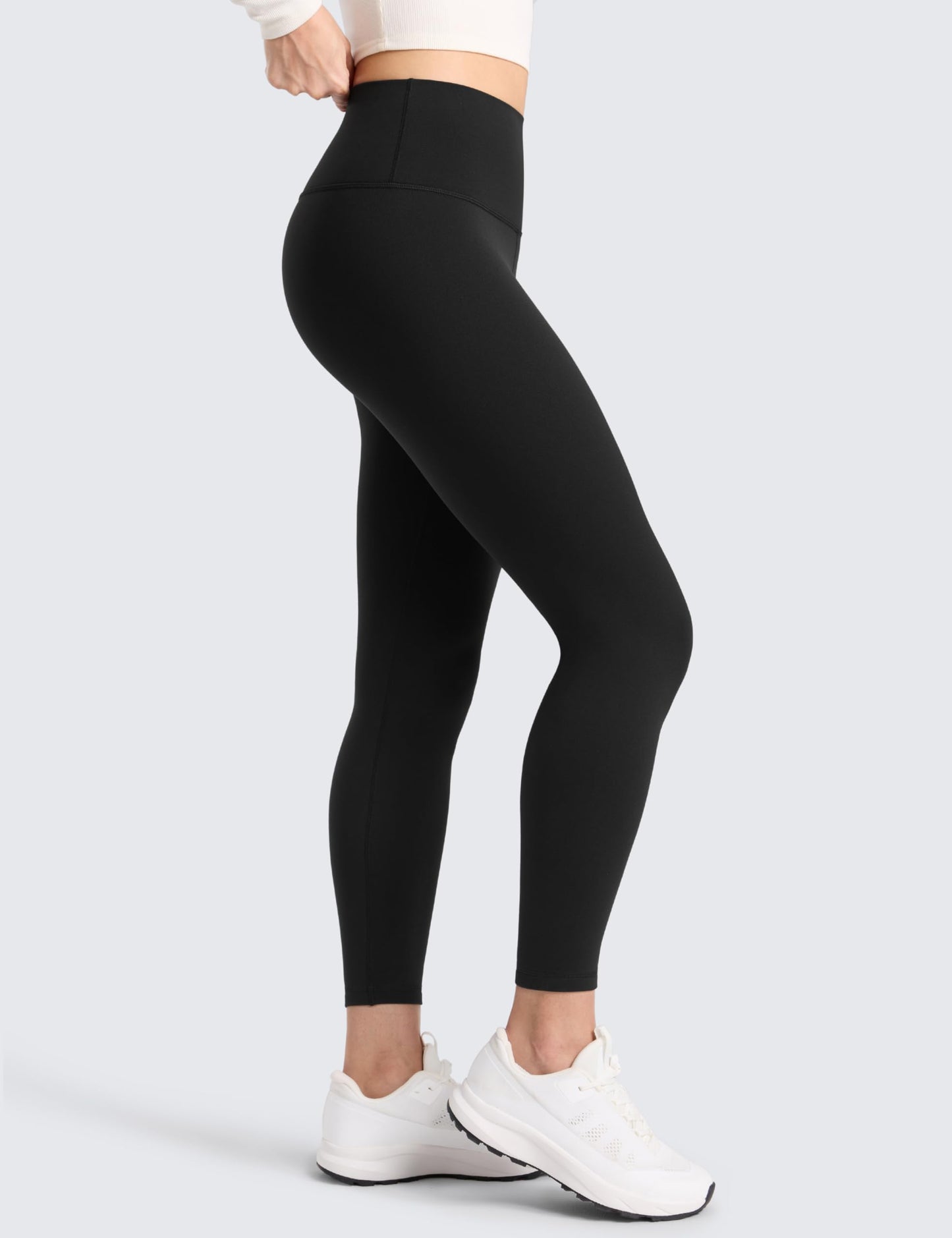 CRZ YOGA Womens Fleece Lined Leggings 25'' - Matte Winter Warm Thermal High Waisted Pants Casual Lounge Yoga Workout Black Small