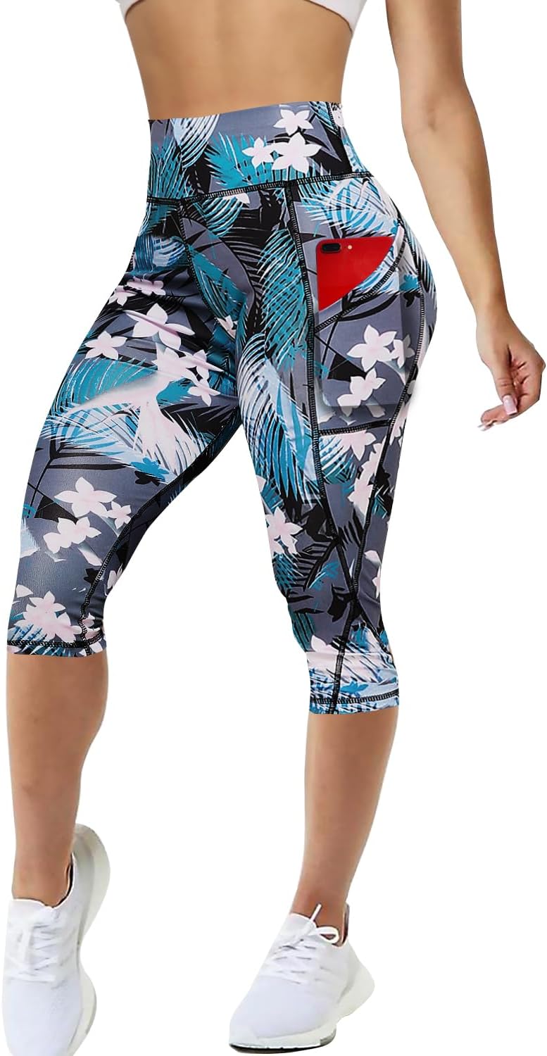 Skiennix Capri Leggings for Women - High Waisted Yoga Pants with Pockets | Perfect for Gym & Running