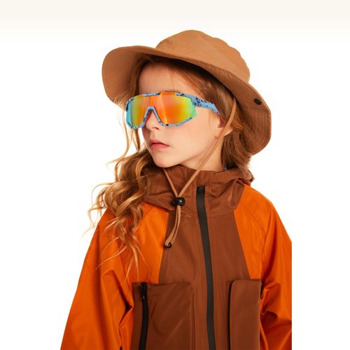Aofalbe Kids Baseball Sunglasses, Youth Polarized Sports Sunglasses for Boys Girls, Softball Cycling Goggles UV400 Protection (Blue Frame Orange Lens)