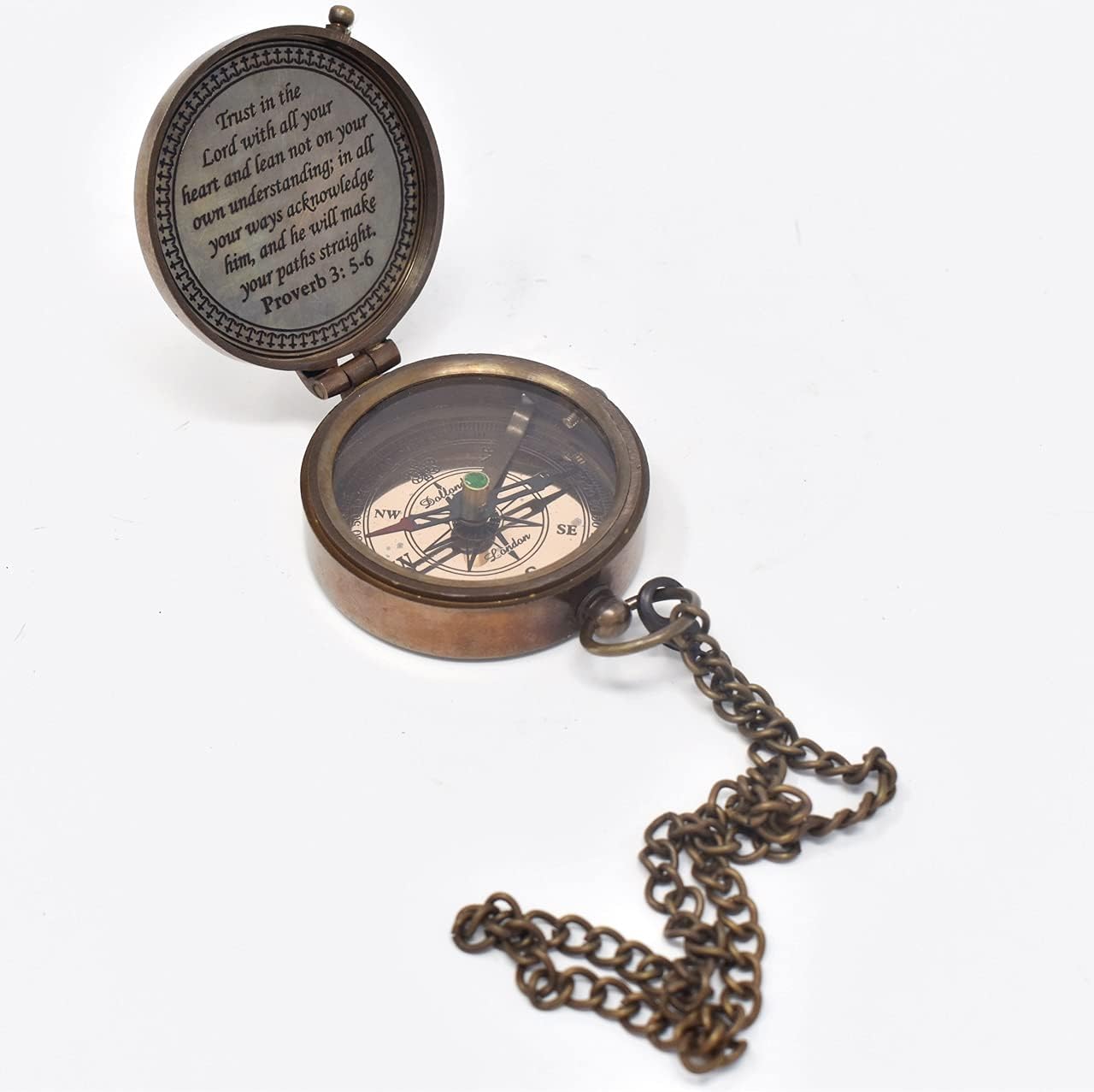 Trust In The Lord Engraved Compass - Proverbs 3:5-16 Graduation Gift | Stamped Leather Case, Perfect for Camping & Boating