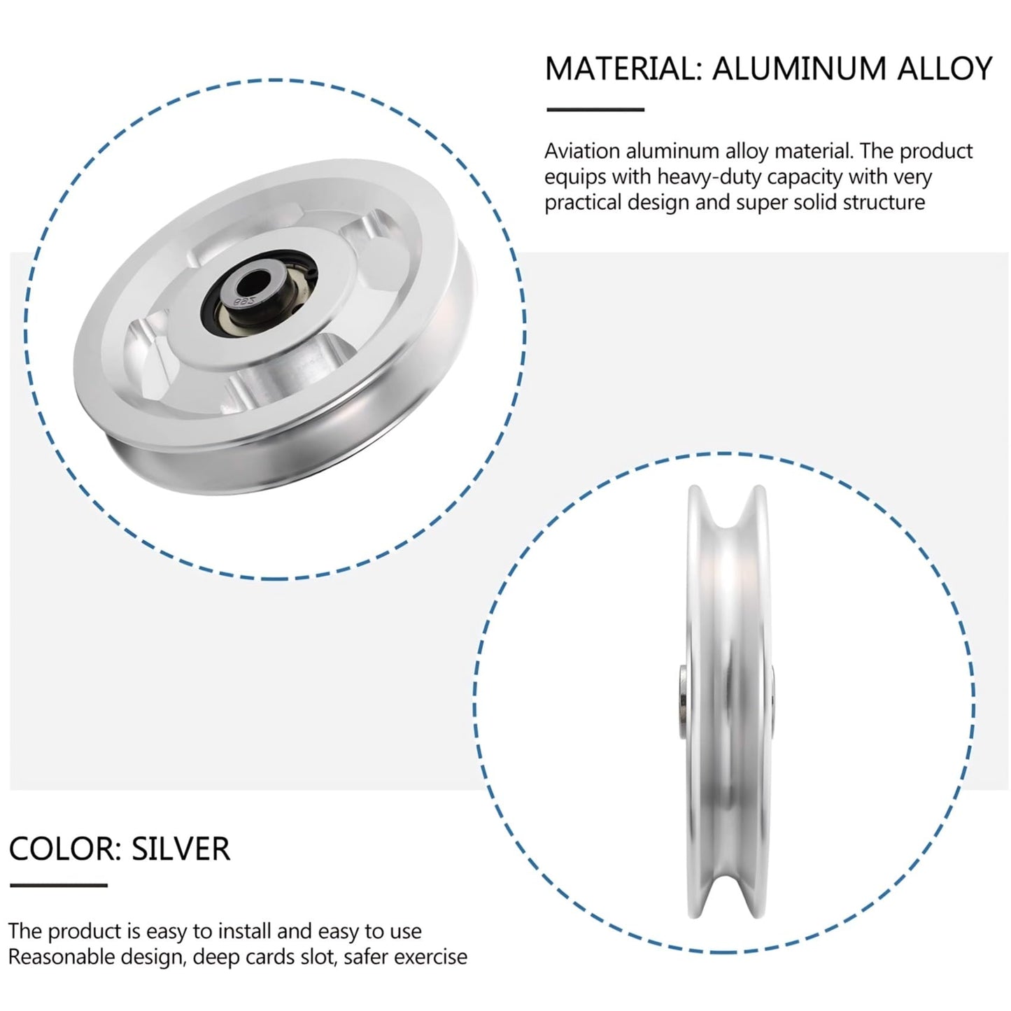 Ezweiji Aluminum Pulley Wheel, 88-90mm Universal Aluminum Alloy Bearing Pulley Wheel for Cable Machine Gym Equipment Part Garage Door