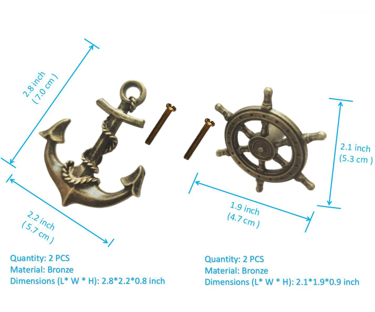 Aimoye Antique Bronze Kitchen Cabinet Knobs - Anchor Rudder Drawer Pulls, Antique Brushed Gold, Nautical Sea Theme Home Decor