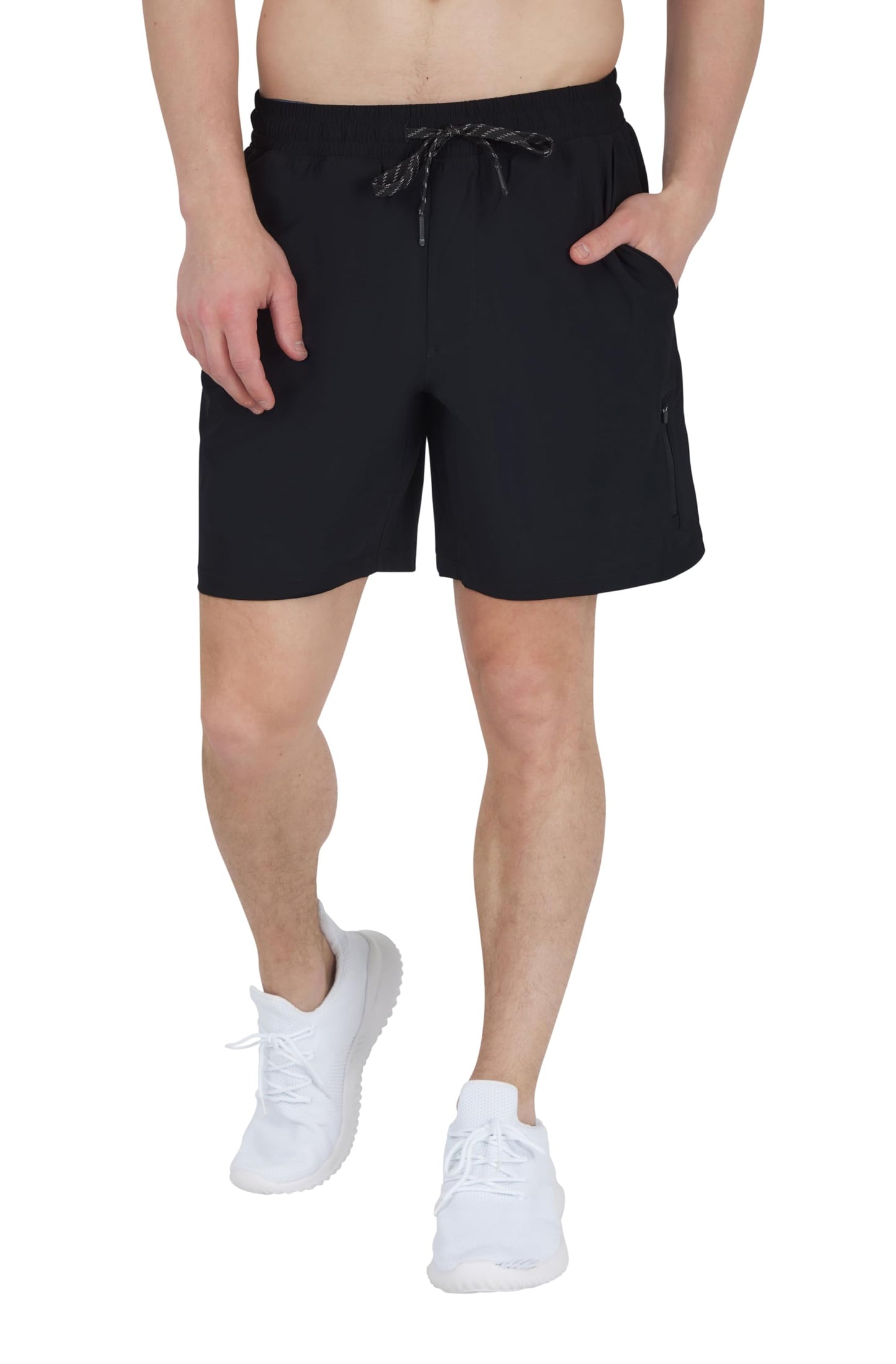 90 Degree By Reflex Mens Workout Short Lightweight Quick Dry 7" Side Zipper Pocket Shorts with Drawstring - Black - XL
