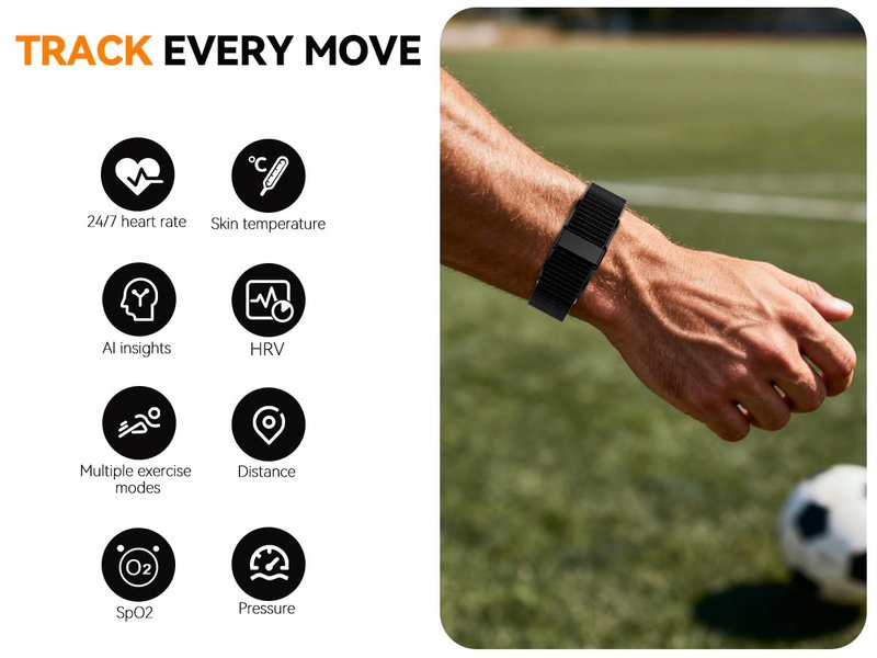 Osawalla 2026 Latest Screenless Fitness Tracker Band, Activity & Sleep Tracking Wearable with App Sync, Lightweight Waterproof Fitness Band for Men and Women (Black)