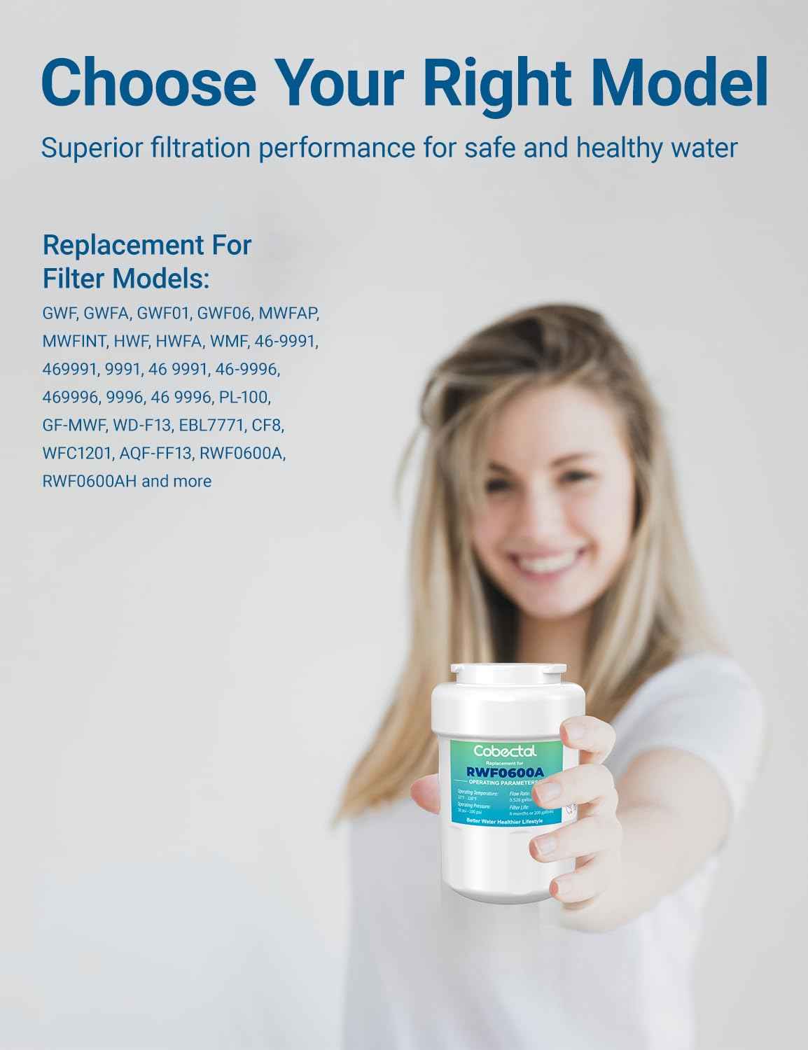 RWF0600A Replacement for MWF GE Water Filter,MWFP, MWFA, MWFAP, MWFINT, GWF, GWFA, HWF, HWFA, HDX FMG-1,WFC1201, GSE25GSHECSS, 197D6321P006,3 Pack,Cobectal
