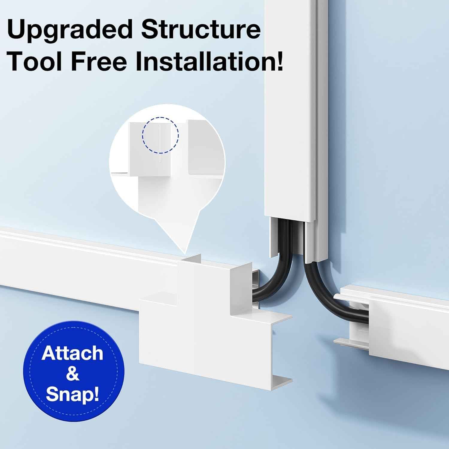 Delamu Cord Hider, Professional Cable Cover Kit for Wall, TV Wire Hider for Wall Mounted TV, Raceway Cover on Management Wires, Cable Concealer, 1.18'' H x 0.60'' W, White