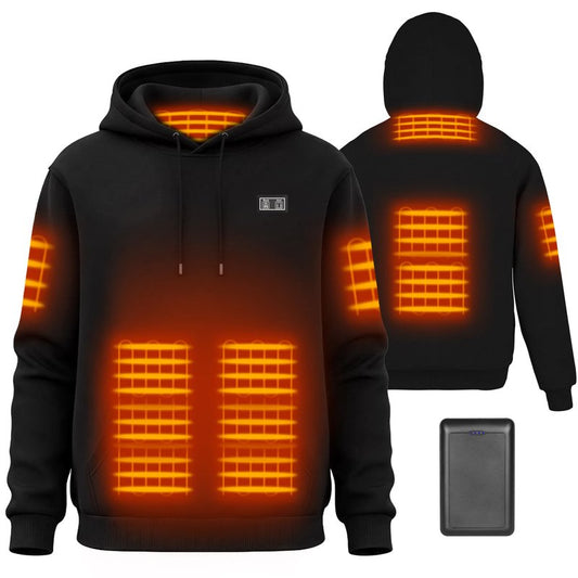Moteoza Heated Hoodie for Women Men with Fleece Lining 7.4V 16000mAh Battery Heated Pullover Hooded Heated Sweatshirt (Black L)