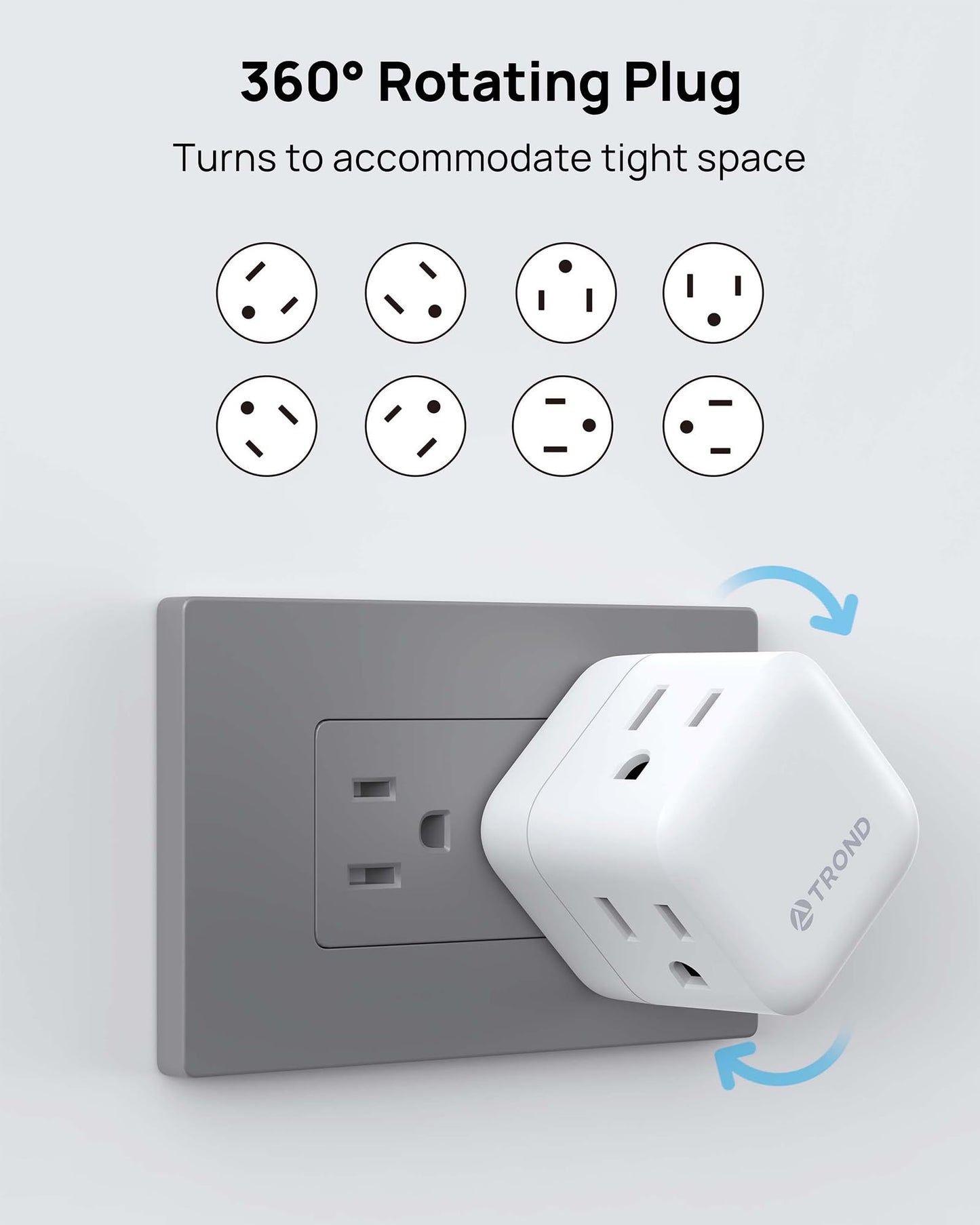 TROND Multi Plug Wall Outlet 2 Pack, 3 Way Outlet Adapter with 360 Rotating Plug, Cruise Ship Essentials, Small Wall Extender for Bathroom, Kitchen, Home, Office, Dorm
