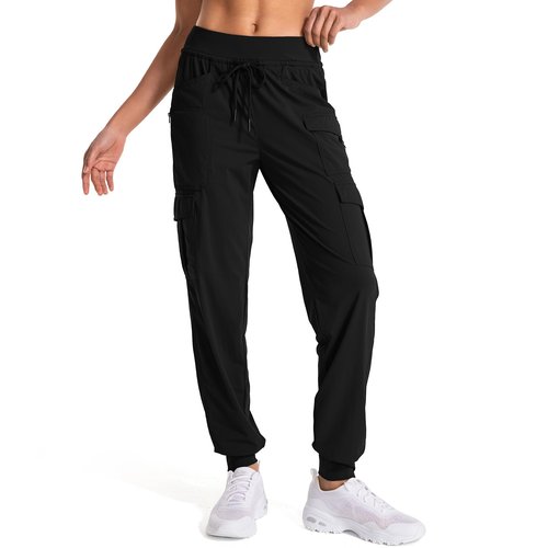 linlon Womens Hiking Pants Quick Dry UPF 50 Casual Pants Lightweight Camping Travel Safari Work Cargo Joggers Pants #2071-Black-L