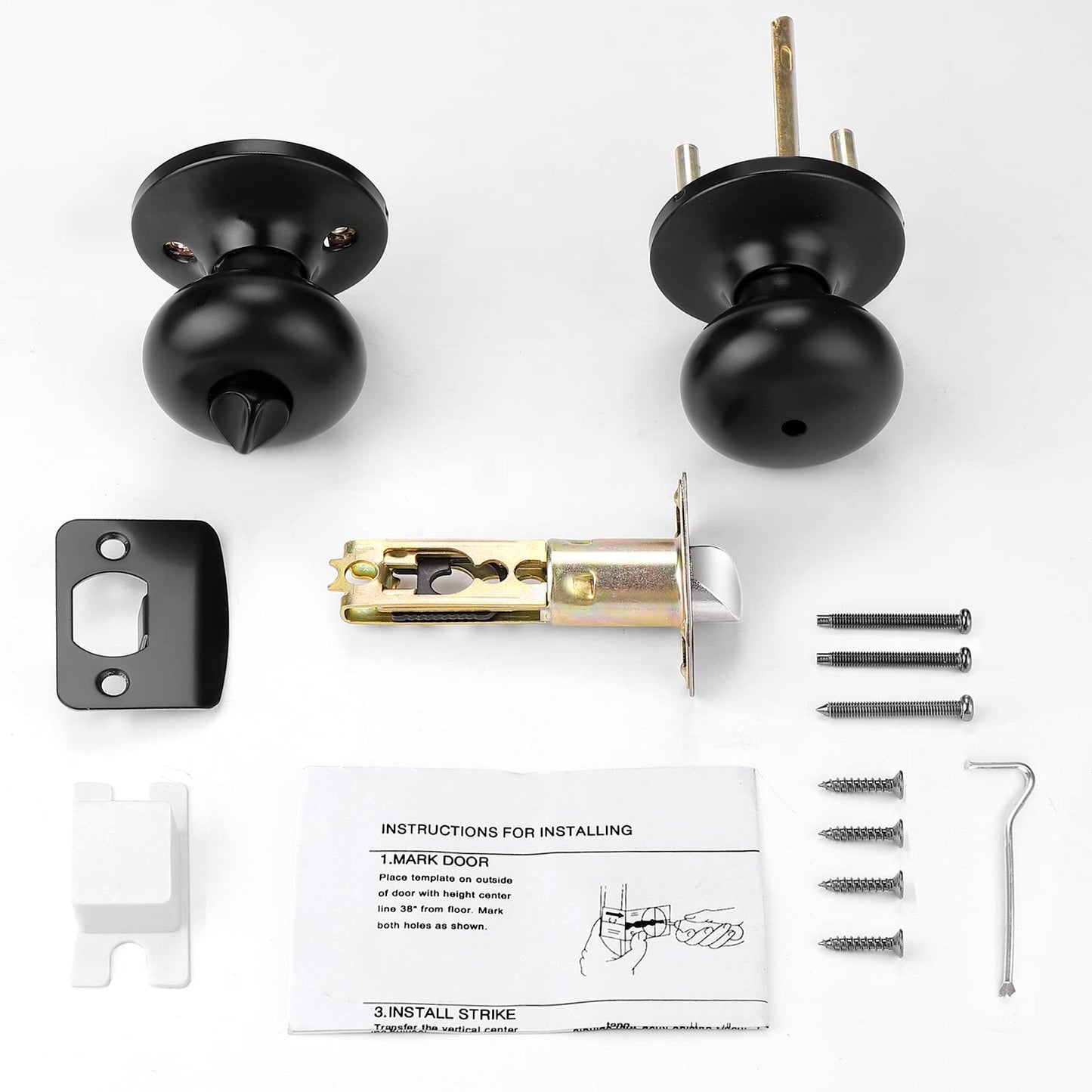 Probrico Keyless Privacy Door knobs for Bathroom Bedroom, Black Door Knobs Interior 10 Pack, Solid Adjustable Latch,Universible Door Handles