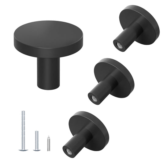 DonYoung 4 Pack Cabinet and Drawer Knobs, Bifold Barn Door Handle- Stylish Round Pulls for Bi-Folding Sliding Barn Door, Kitchen, Dressers, Cupboard and Closets, Matte Black
