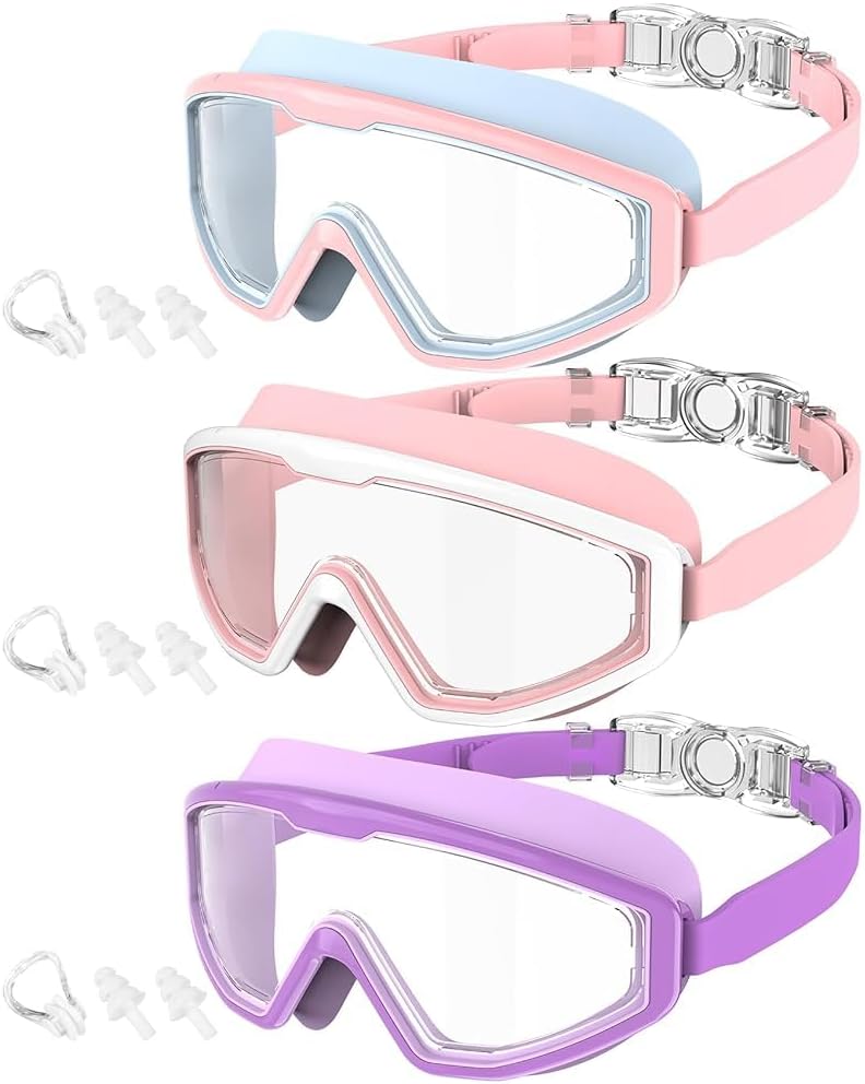 Skiennix Kids Swim Goggles - Anti-Fog UV Protection | 180° Clear View, 3 Pack for Ages 4-16