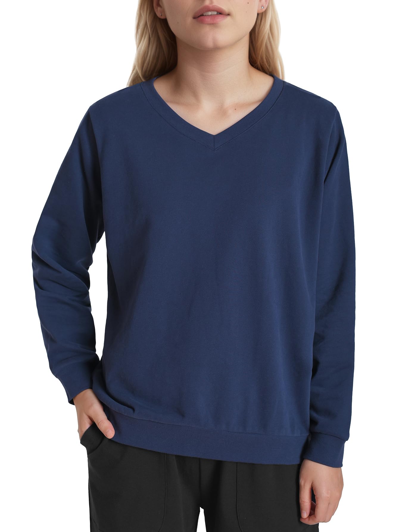 Weintee Women's Petite Cotton Sweatshirts for 5 FT Short M Navy