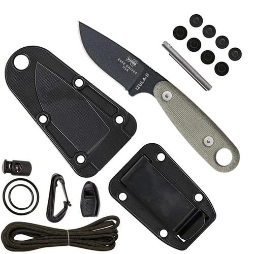ESEE Knives Izula Fixed Blade Knife with Survival Kit, Handles, Sheath, & Clip Plate (Black/Grey Handle)
