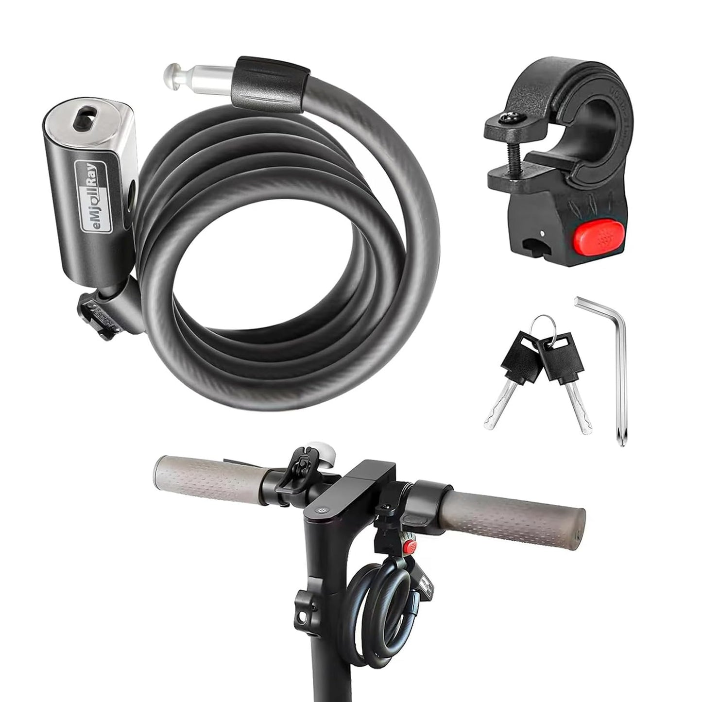 eMjollRay Electric Scooter Lock 4FT 12mm Heavy Duty Anti Theft Coiled Cable Lock with Mounting Bracket, Keyed Security for E-Scooter, Bike, Ebike, Motorcycle