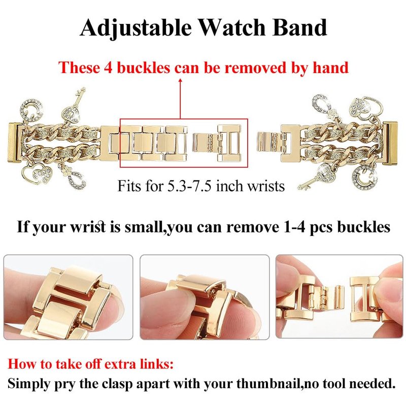 REALSIGN Metal Bands Compatible with Fitbit Versa 4/Versa 3/Sense 2/Sense Band Women,Stylish Cuban Chain Bracelet with Cute Unique Pendants Love Cross Charms Strap (Bling Gold)