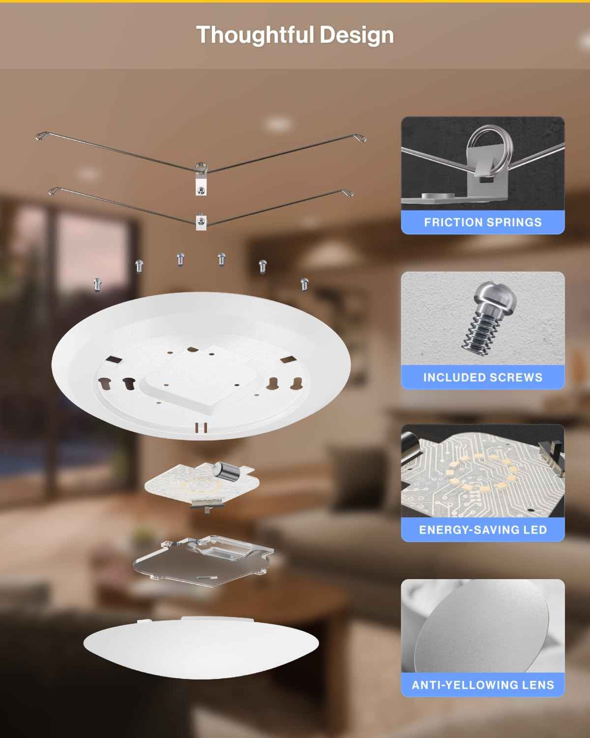 Sunco LED Disc Lights Ceiling 6 Inch, Flush Mount Disk Light, Recessed Can Lighting, 1050 LM, 15W (75W Equivalent), Selectable CCT 3000K/4000K/5000K/6000K/6500K, Dimmable, Damp Rated ETL 2 Pack.