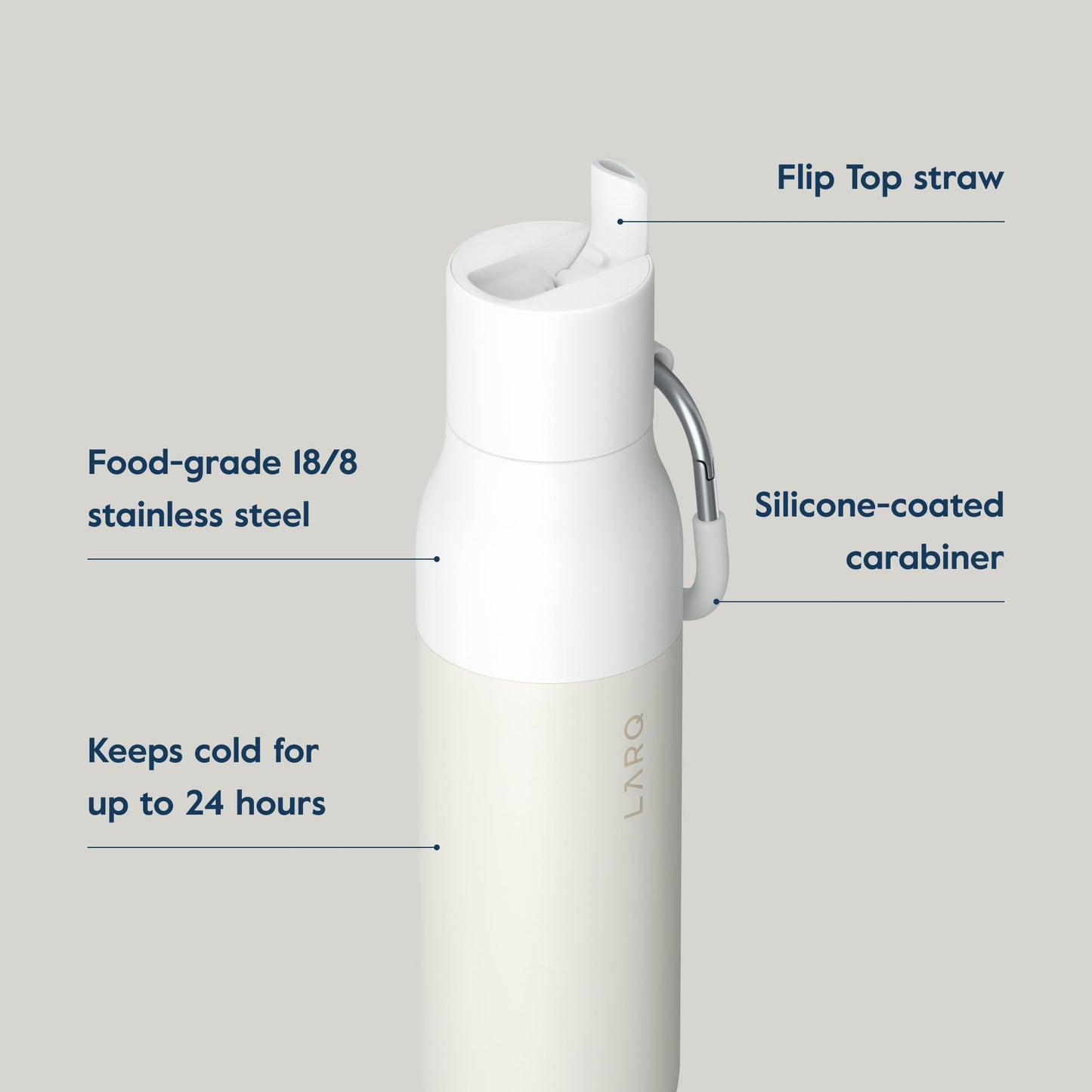 LARQ Bottle Flip Top 25 oz - Insulated Stainless Steel Water Bottle With Straw | BPA Free | Reusable Water Bottle for Sports, Gym, and Travel | Keep Drinks Cold for 24 Hours, Granite White