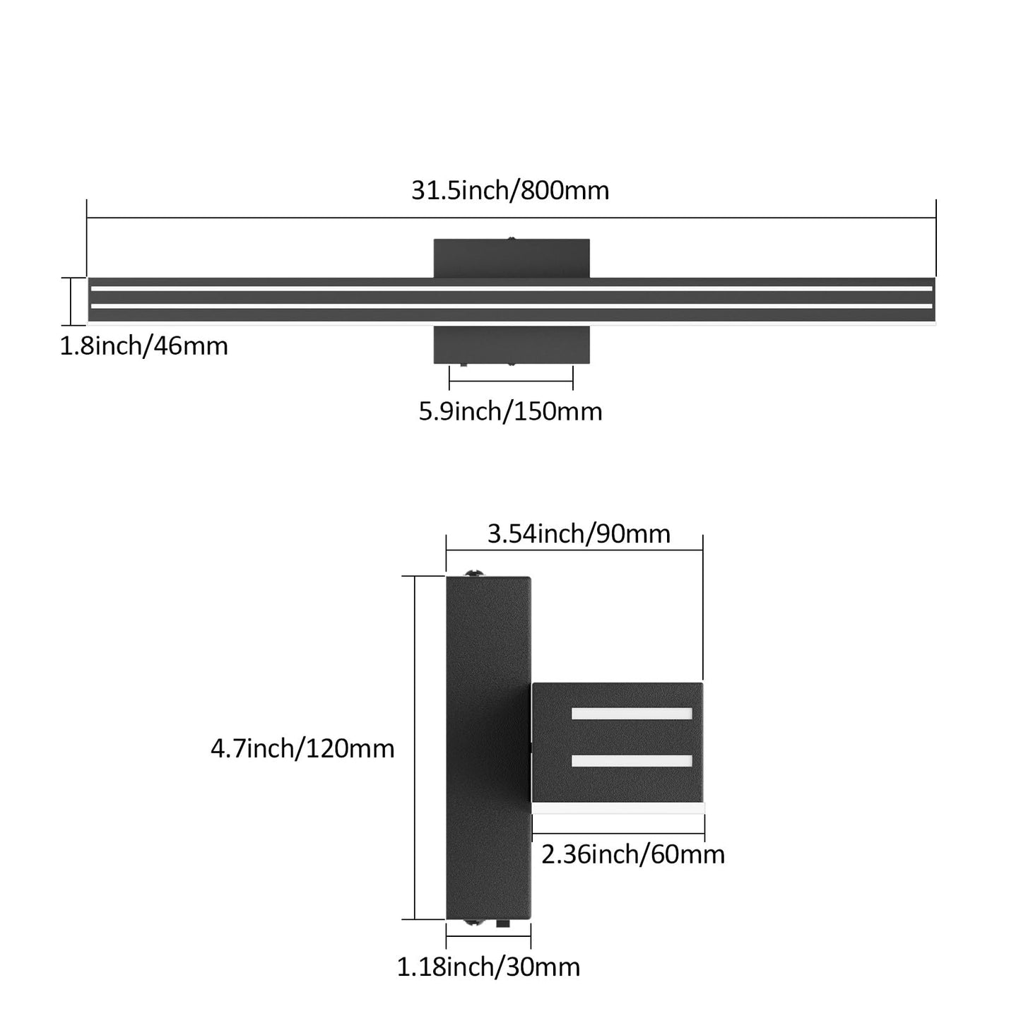 Ralbay Modern Black Bathroom Light Fixtures 5 Color Temperature Dimmable 31.5inch 30W Acrylic LED Black Bathroom Vanity Lighting Fixtures Over Mirror