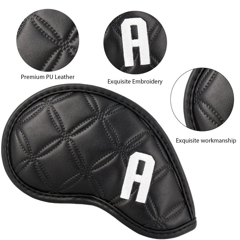 GOLTERS Golf Club Head Cover Iron Headcovers 10pcs/ Pack Synthetic Leather Magic Tape Closure Fit All Brand Callaway Ping Taylormade for Irons (White)