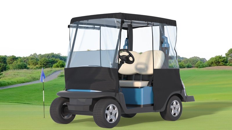 Santiano Golf Cart Cover 2 Passenger - 900D Waterproof Driving Enclosure with 0.5mm Clear PVC, Windproof Rain Protection for EZGO TXT/RXV & Club Car Precedent (Fits Roof up to 58")